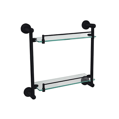 Linkware Loui LR4015BK 347mm Wall mounted Double Glass Shelf Matte Black