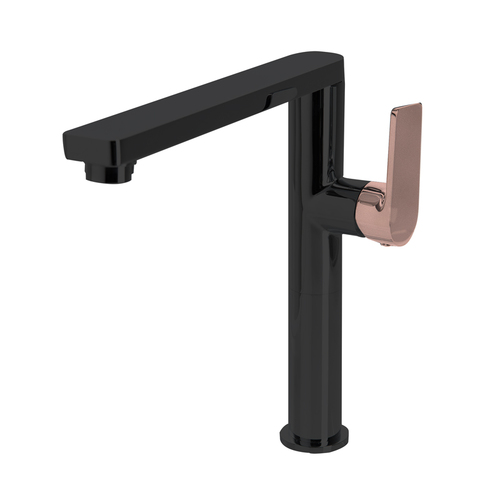 Linkware GABE LT702BK-RG Leva Swivel Spout Sink Mixer Black and Rose Gold