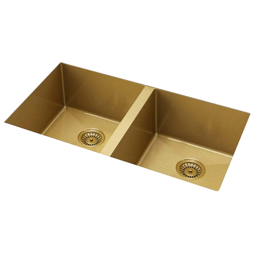 Meir 760x440mm Double Bowl Kitchen Sink - Brushed Bronze Gold