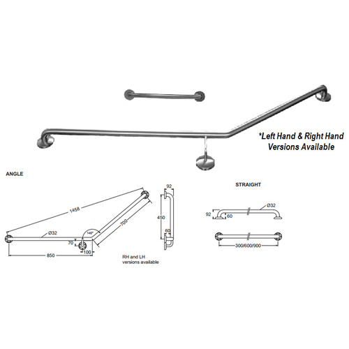 Johnson Suisse Assist Grab Rail Angled Set Stainless Steel - Right Hand 