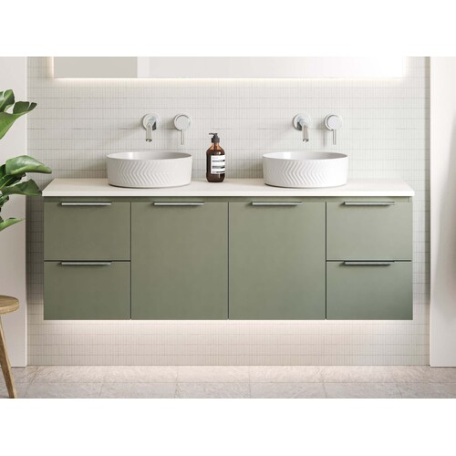 Nevada 1800mm Double Bowl Wall Vanity Silk Surface Top W/ White Gloss Ceramic Above Counter Basin