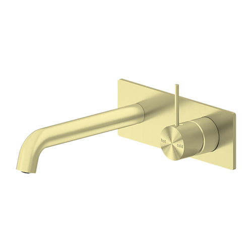 Mecca Wall Basin Mixer Handle Up 185mm Spout Brushed Gold