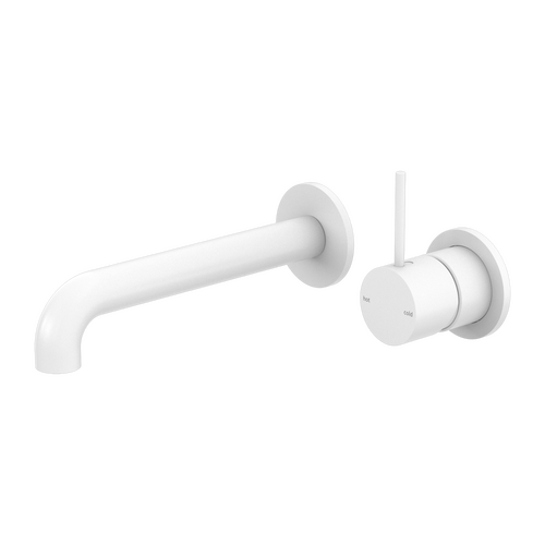 Mecca 185MM Wall Basin Mixer Handle Up Separate Back Plate Matte White