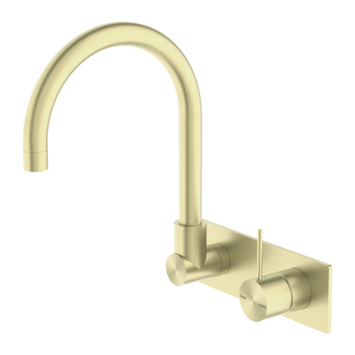 Mecca Wall Basin Mixer Handle Up & Spout Brushed Gold