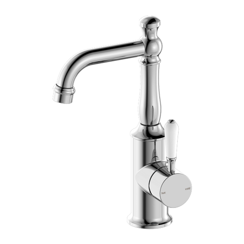 Nero York Basin Mixer With White Porcelain Lever Chrome NR69210101CH