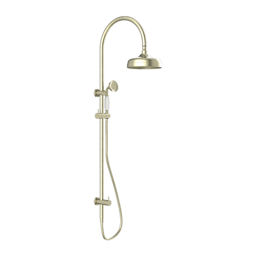 Nero York Twin Shower With White Porcelain Hand Shower Aged Brass NR69210501AB