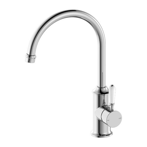 Nero York Kitchen Mixer Gooseneck Spout With White Porcelain Lever Chrome NR69210601CH