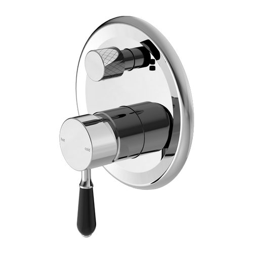Nero York Shower Mixer With Divertor With Black Porcelain Lever Chrome NR692109a03CH