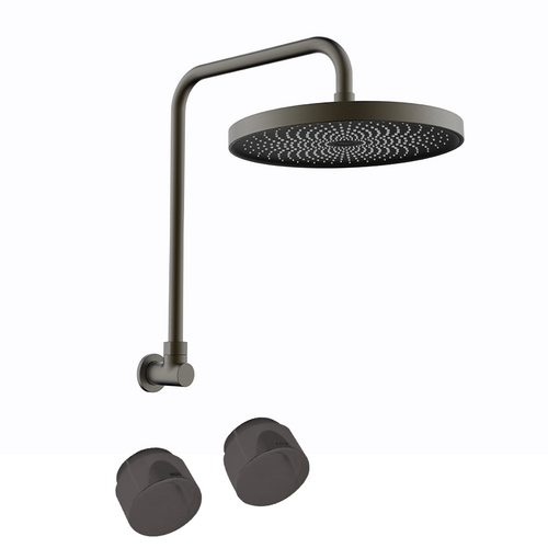 Linkware Loui 260mm Solid Brass Gooseneck Gun Metal Shower Set